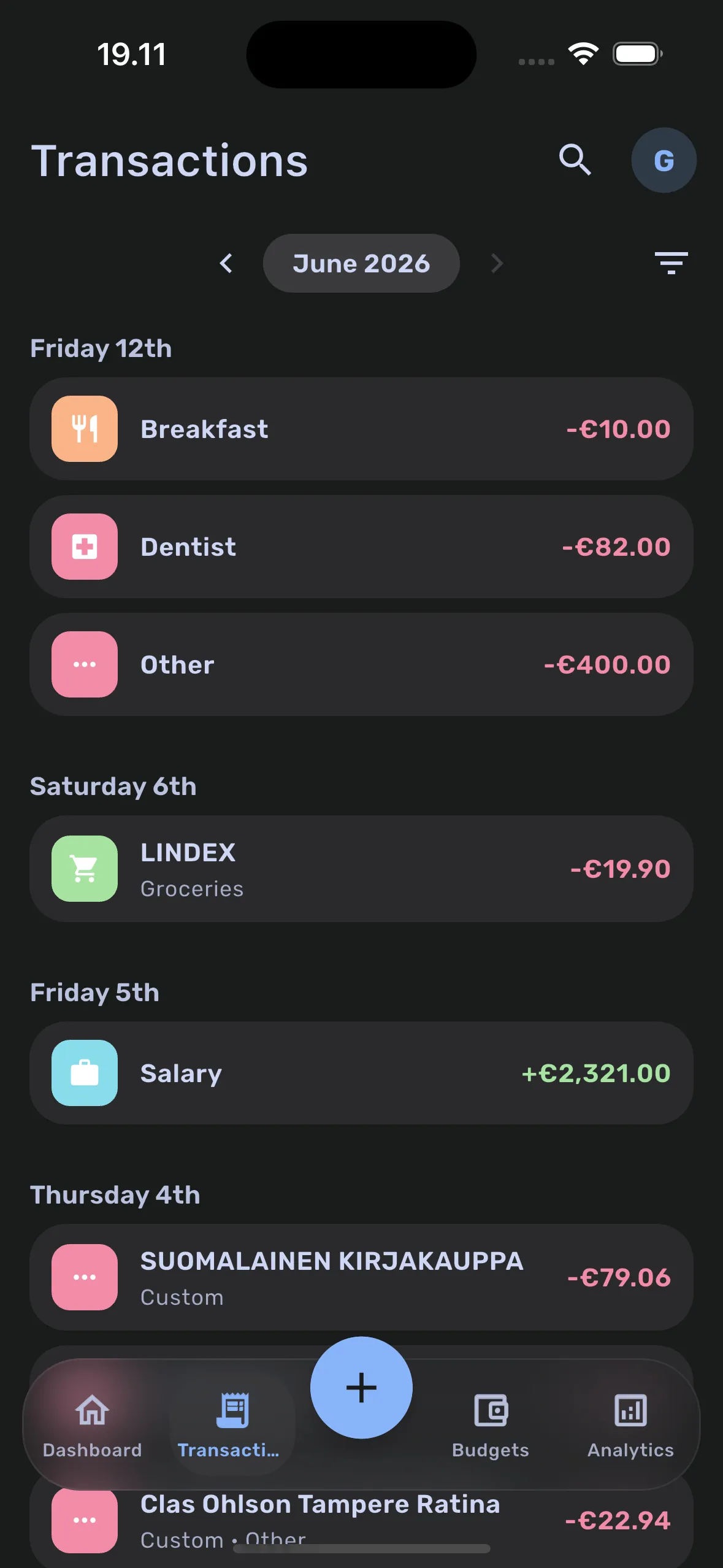 Hold transactions list with categorized spending